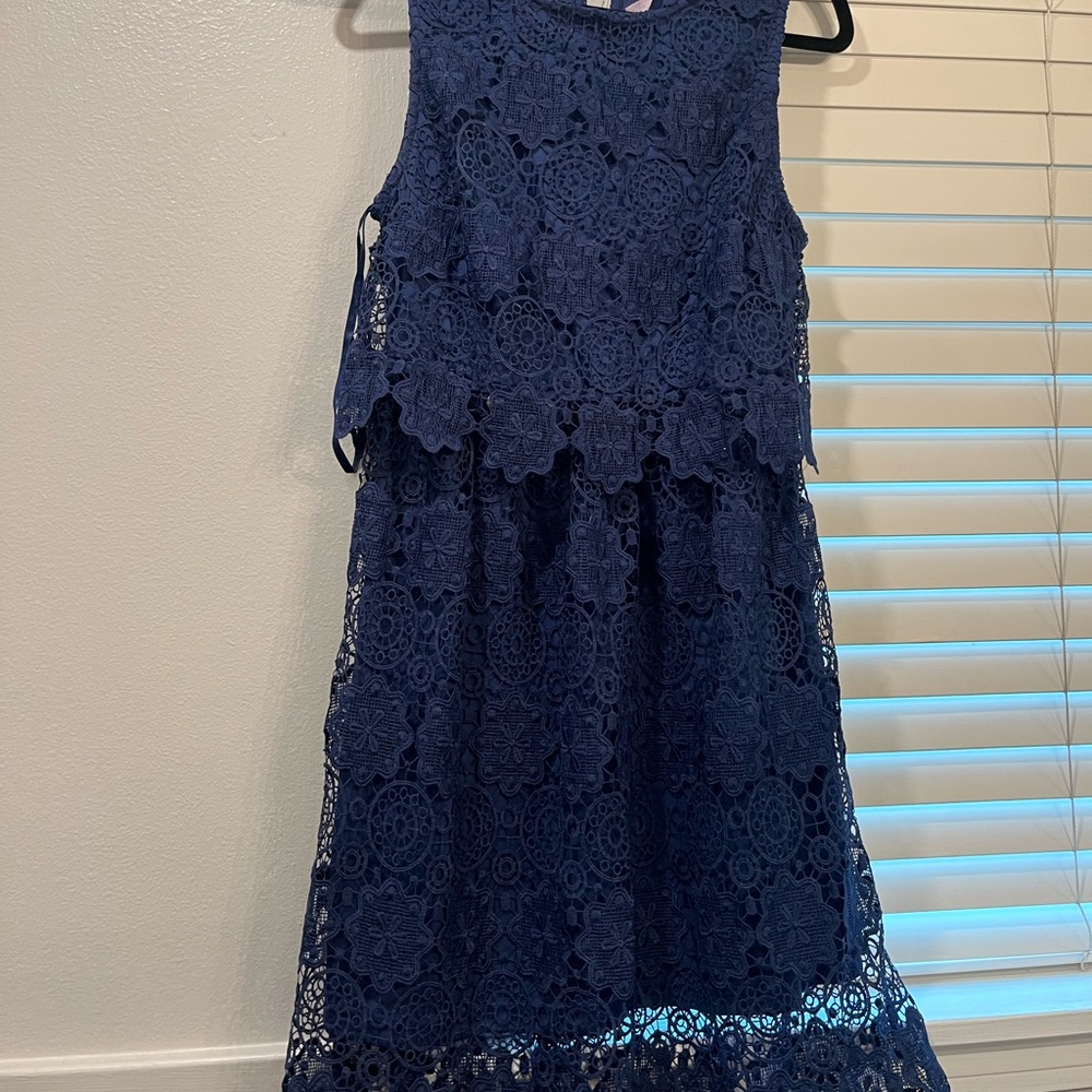 Elegant Navy Blue Lace Dress - holiday dress